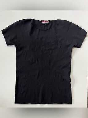 Prada black high stretch techno top with embossed hearts logo. Sz M